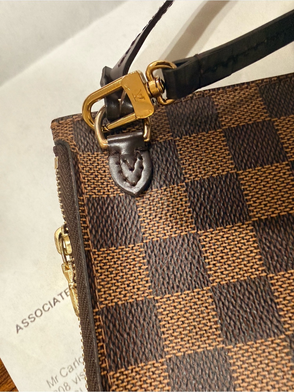 Louis Vuitton Neverfull Damier Ebene Wristlet Pochette with Receipt - Picture 12 of 15
